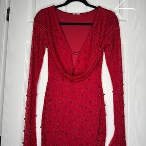Oh Polly Red Embellished Mini Dress
